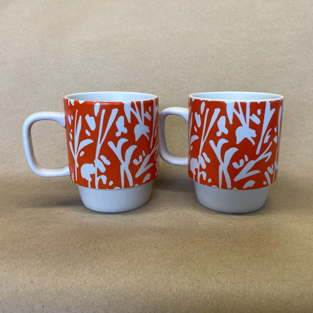 Starbucks Orange Abstract Floral Mugs-2016 Pair